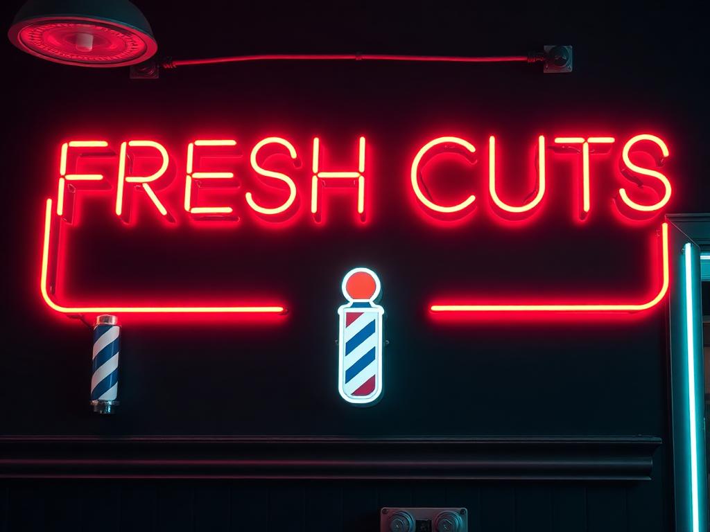 “Fresh Cuts” Barbershop Neon Sign